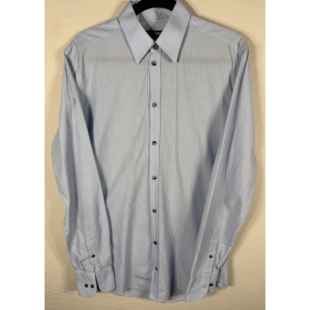 Dolce & Gabbana Martini  Blue Striped Long Sleeve Button Down Mens Large 15.5